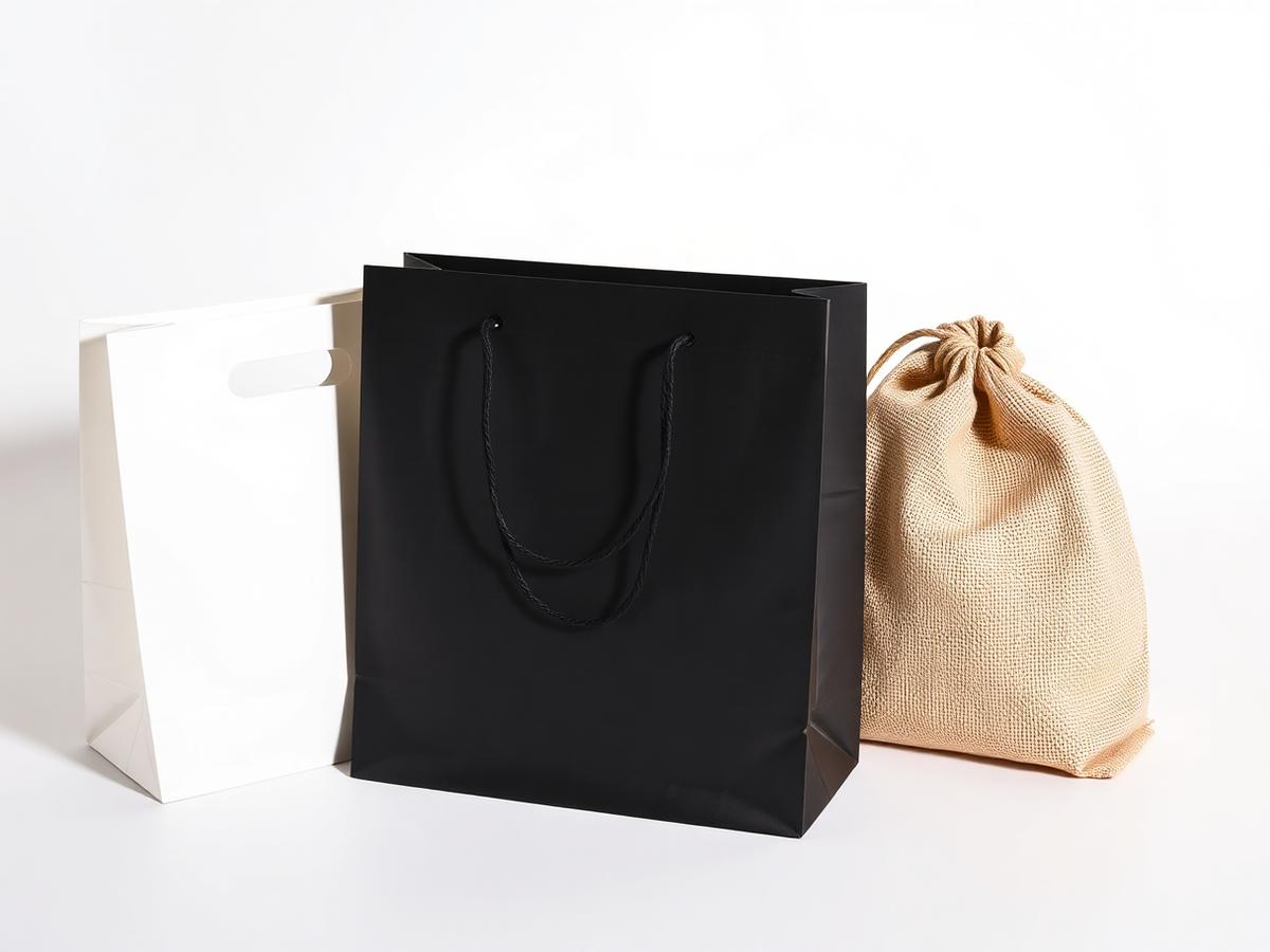 Sacos personalizados de plástico, papel e juta prontos para impressão de marca
